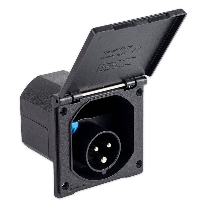 SPARES2GO 240V Caravan Mains Socket Inlet Campervan Motorhome 16A Hook Up Cable Flush Fit Box IP44 (Black)