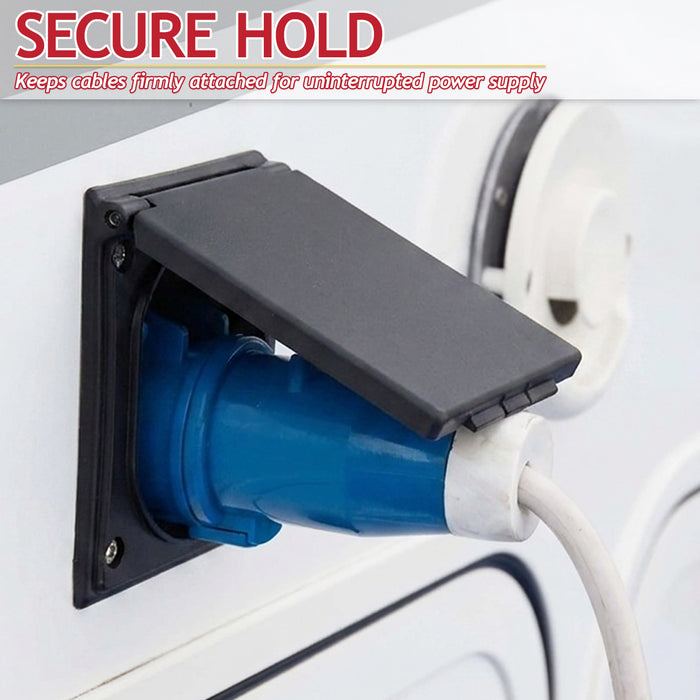 240V Caravan Mains Socket Inlet Campervan Motorhome 16A Hook Up Cable Flush Fit Box IP44 (Black)