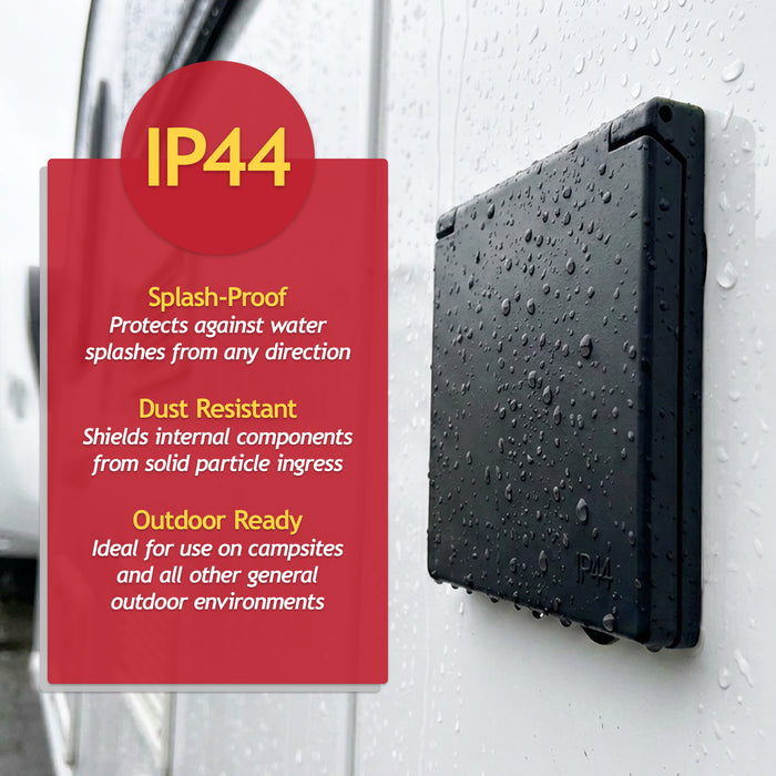 240V Caravan Mains Socket Inlet Campervan Motorhome 16A Hook Up Cable Flush Fit Box IP44 (Black)
