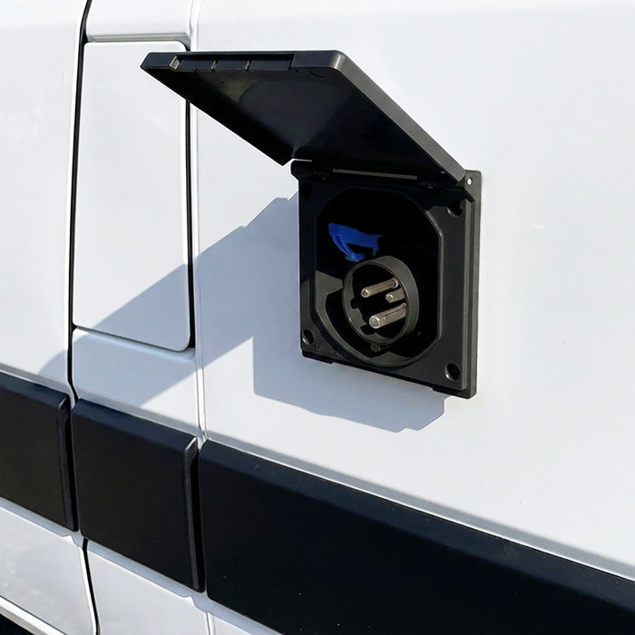 240V Caravan Mains Socket Inlet Campervan Motorhome 16A Hook Up Cable Flush Fit Box IP44 (Black)