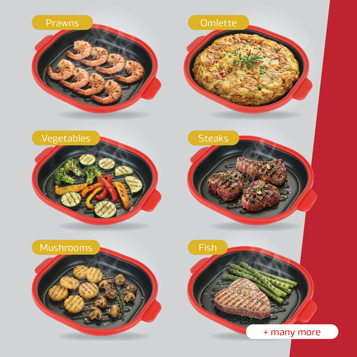 Microwave Grill Pan with Lid Non-Stick Easy Clean 23cm Square Portable Griddle