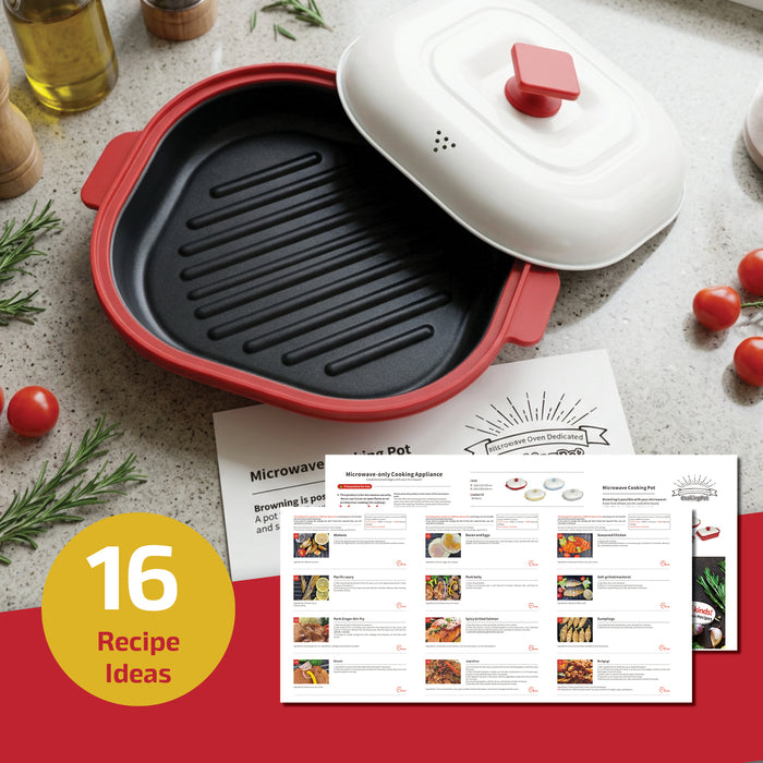 Microwave Grill Pan with Lid Non-Stick Easy Clean 23cm Square Portable Griddle