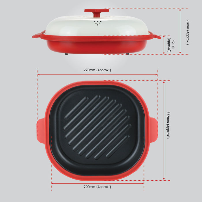 Microwave Grill Pan with Lid Non-Stick Easy Clean 23cm Square Portable Griddle