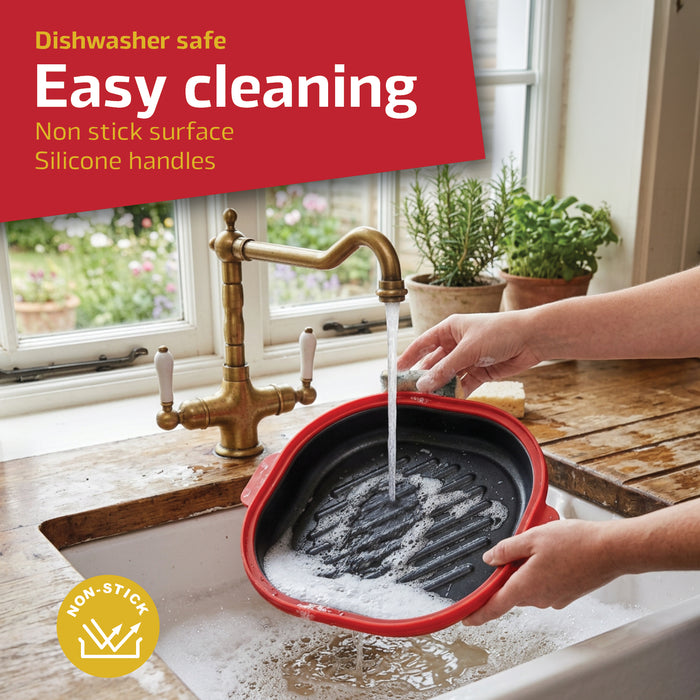Microwave Grill Pan with Lid Non-Stick Easy Clean 23cm Square Portable Griddle