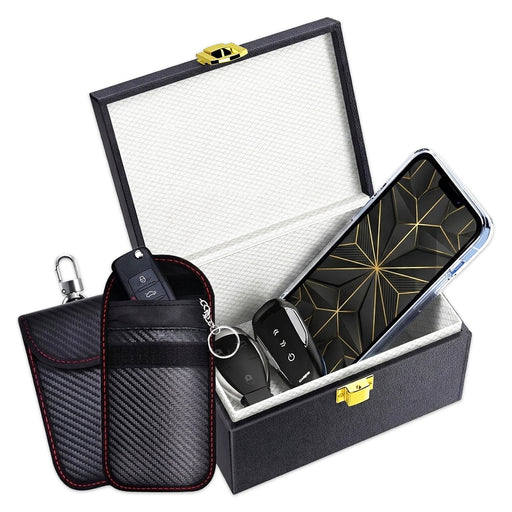 RFID Signal Blocking Anti-Theft Faraday Storage Box Kit (with 2 Car Key Pouches)