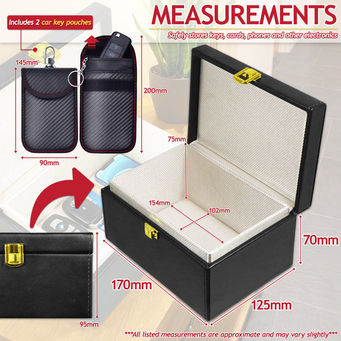 RFID Signal Blocking Anti-Theft Faraday Storage Box Kit (with 2 Car Key Pouches)
