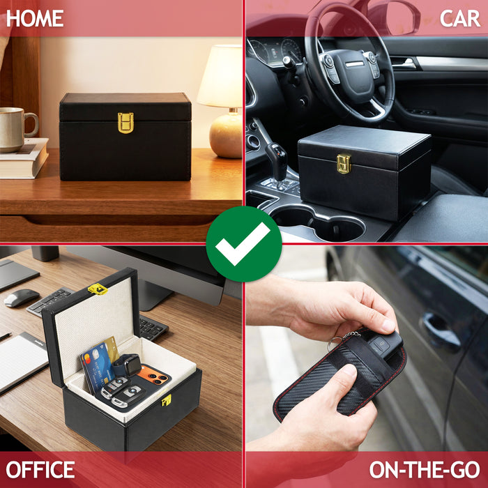 RFID Signal Blocking Anti-Theft Faraday Storage Box Kit (with 2 Car Key Pouches)