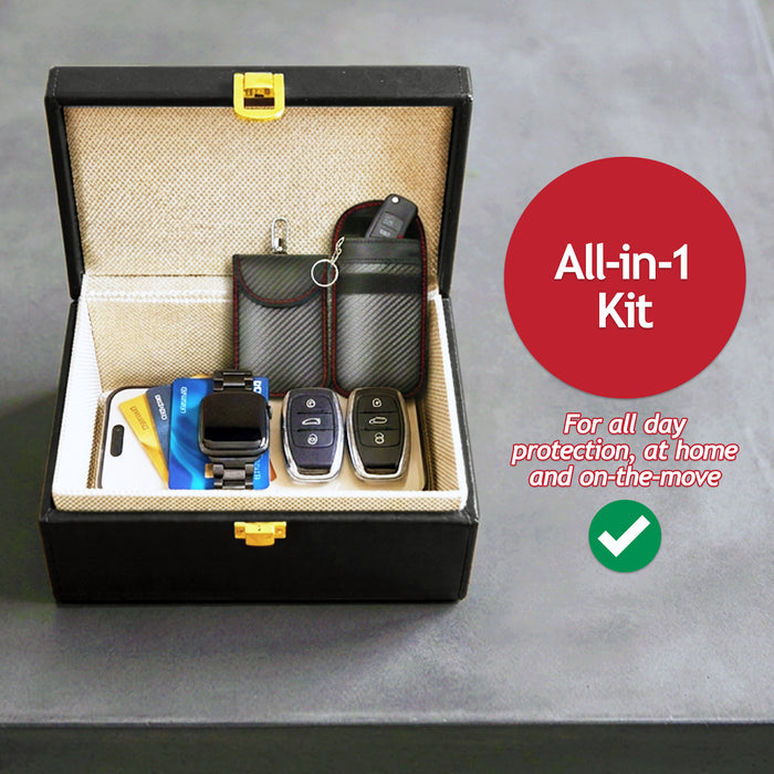 RFID Signal Blocking Anti-Theft Faraday Storage Box Kit (with 2 Car Key Pouches)