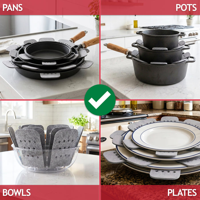 Felt Stacking Protector Divider Liners for Pots Pans Bowls Plates Cookware (Small / Medium / Large, Pack of 12)