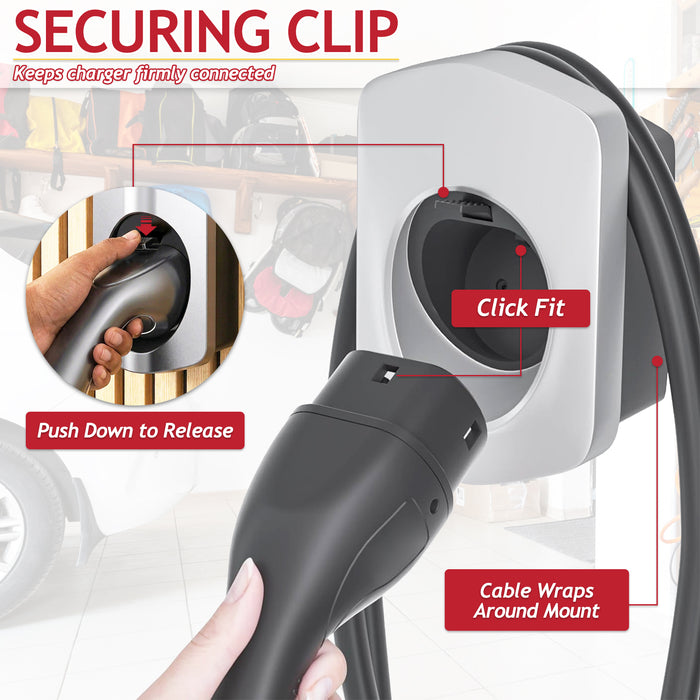 Type 2 EV Charger Holder Wall Mounted Electric Vehicle Car Cable Tidy Dock with Fixings (IEC 62196-2)