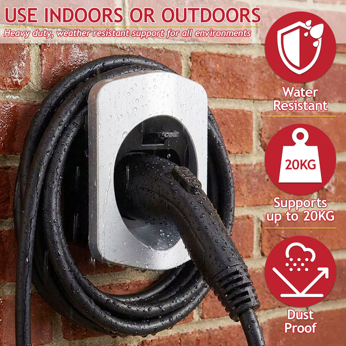 Type 2 EV Charger Holder Wall Mounted Electric Vehicle Car Cable Tidy Dock with Fixings (IEC 62196-2)