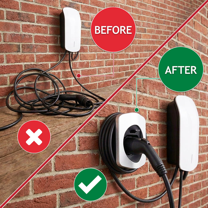 Type 2 EV Charger Holder Wall Mounted Electric Vehicle Car Cable Tidy Dock with Fixings (IEC 62196-2)