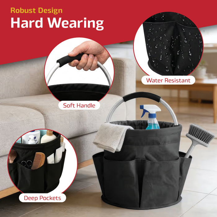 Cleaning Caddy with Handle 18L Large 6 Outer Pockets 280mm 11" Wide Foldable