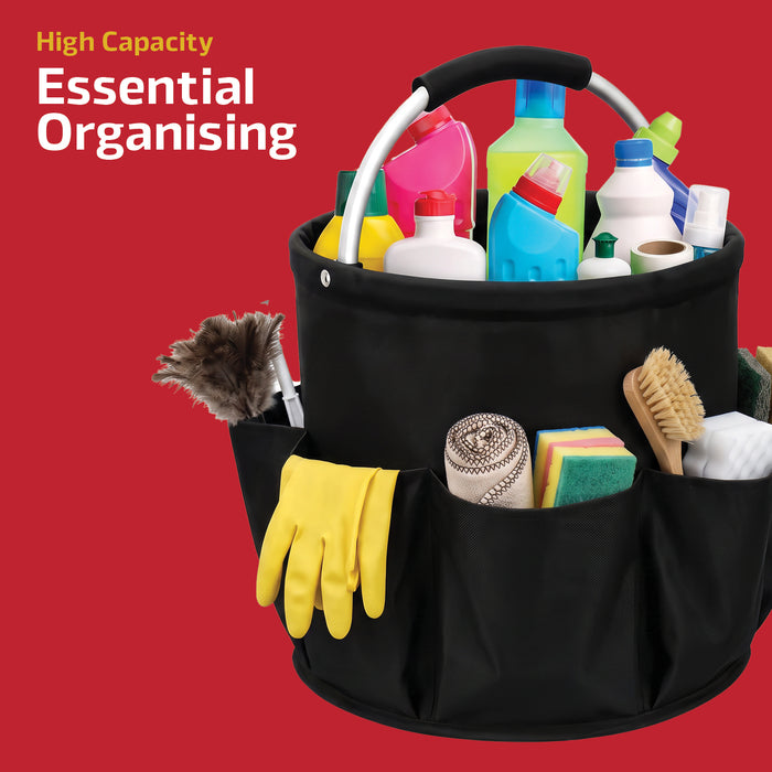 Cleaning Caddy with Handle 18L Large 6 Outer Pockets 280mm 11" Wide Foldable