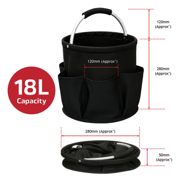 Cleaning Caddy with Handle 18L Large 6 Outer Pockets 280mm 11" Wide Foldable