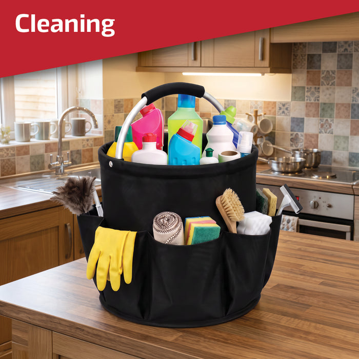 Cleaning Caddy with Handle 18L Large 6 Outer Pockets 280mm 11" Wide Foldable