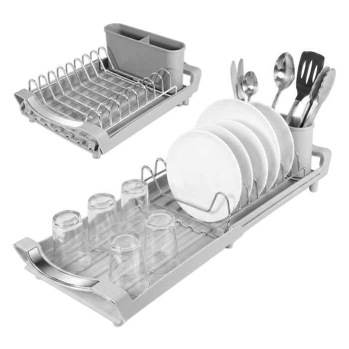 Compact Expandable Stainless Steel Dish Drainer Drying Sink Rack with Adjustable Extendable Length (Grey)