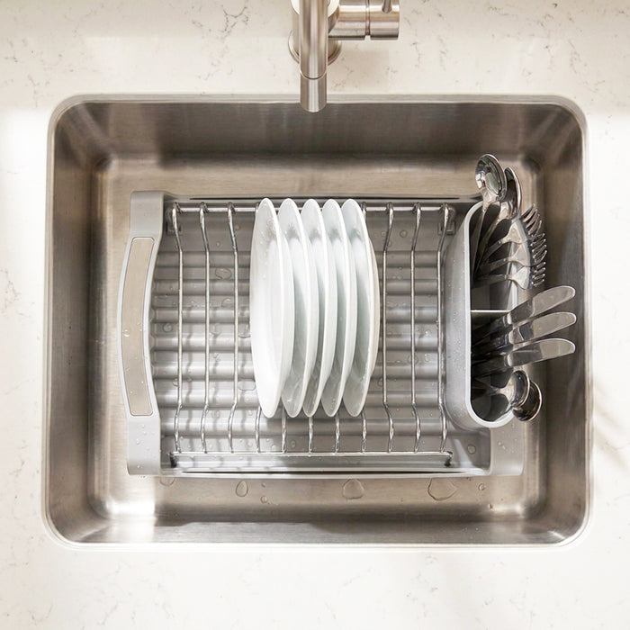 Compact Expandable Stainless Steel Dish Drainer Drying Sink Rack with Adjustable Extendable Length (Grey)