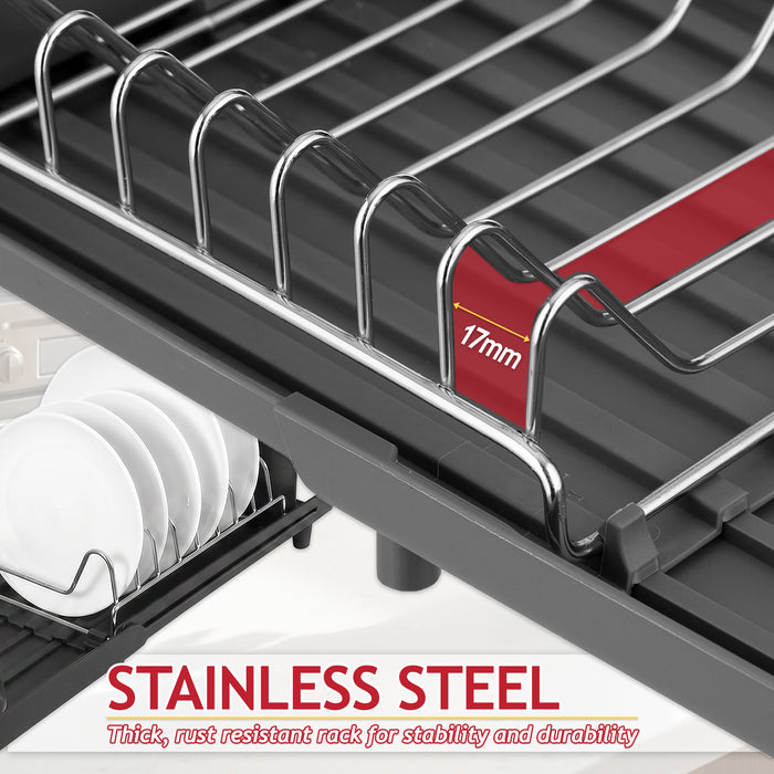 Compact Expandable Stainless Steel Dish Drainer Drying Sink Rack with Adjustable Extendable Length (Black)