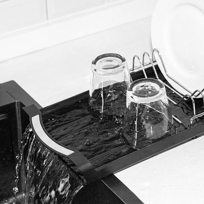 Compact Expandable Stainless Steel Dish Drainer Drying Sink Rack with Adjustable Extendable Length (Black)