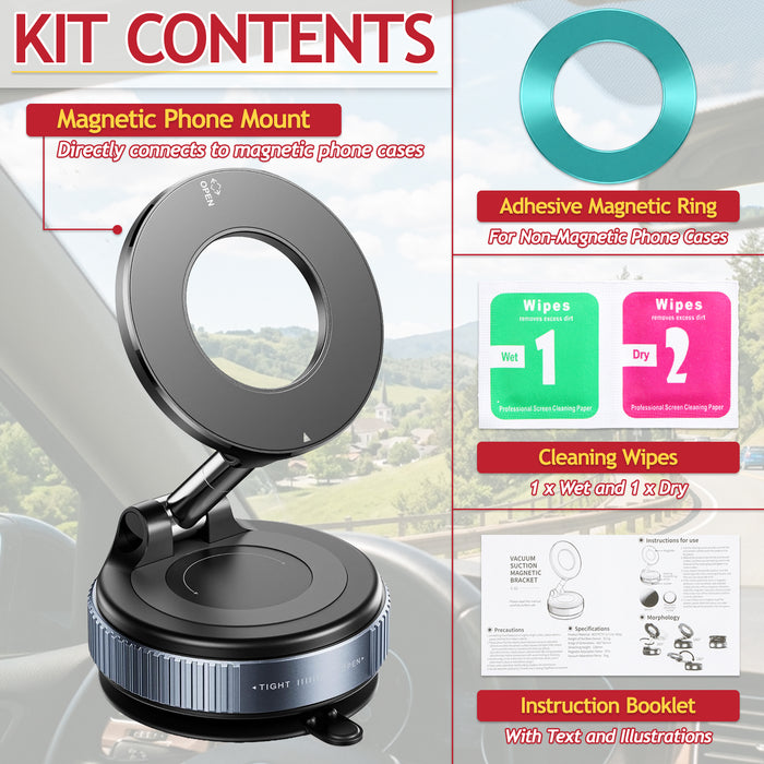 Universal Magnetic Car Phone Holder Adjustable 360° Rotation Foldable Dashboard Windscreen Mount