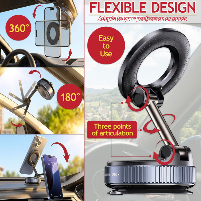 Universal Magnetic Car Phone Holder Adjustable 360° Rotation Foldable Dashboard Windscreen Mount