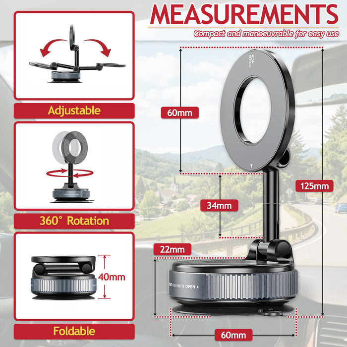Universal Magnetic Car Phone Holder Adjustable 360° Rotation Foldable Dashboard Windscreen Mount