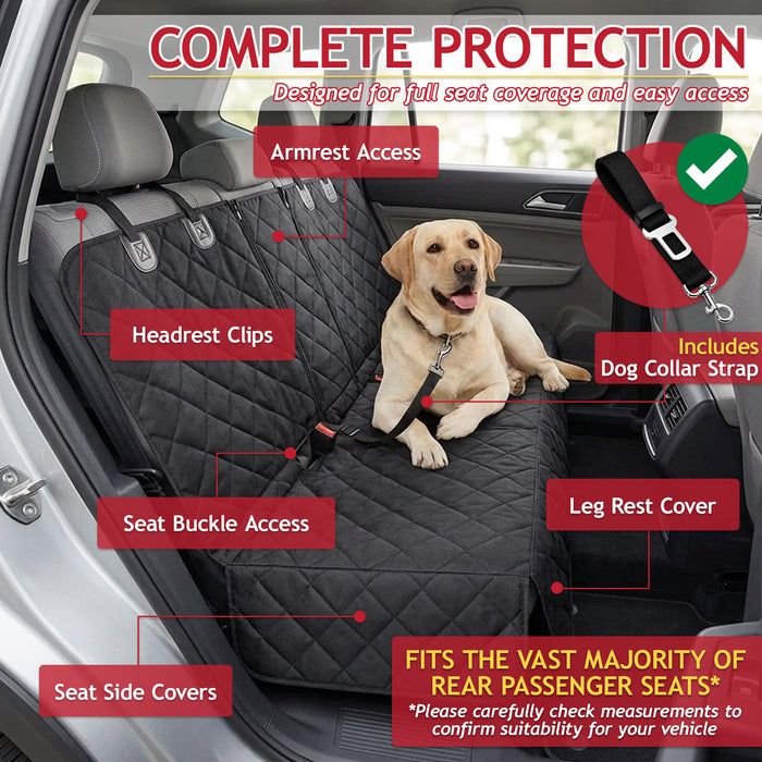 Universal Car Rear Seat Cover Waterproof Interior Upholstery Protector with Dog Collar Strap Restraint