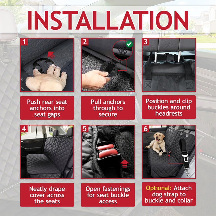 Universal Car Rear Seat Cover Waterproof Interior Upholstery Protector with Dog Collar Strap Restraint