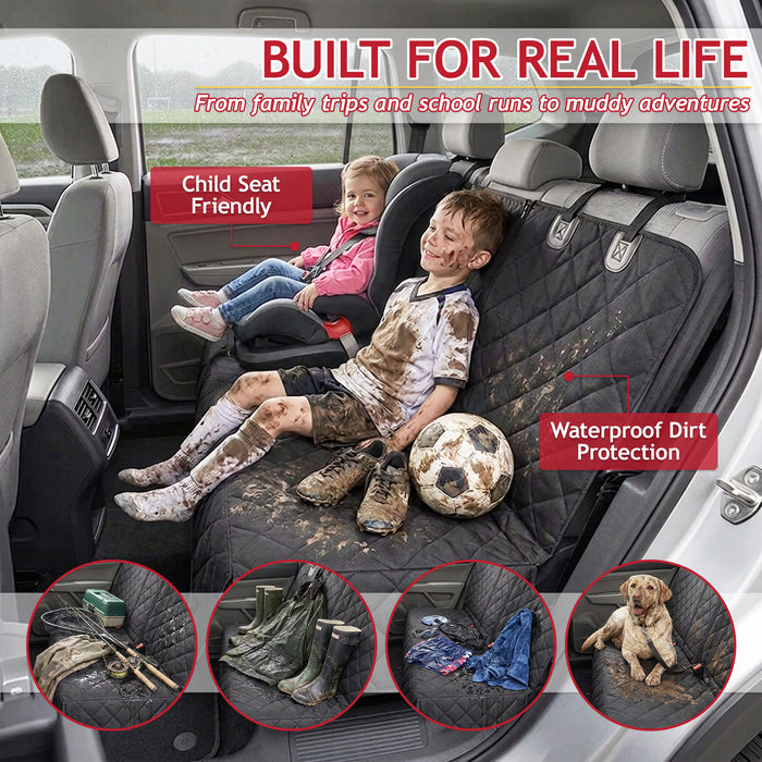 Universal Car Rear Seat Cover Waterproof Interior Upholstery Protector with Dog Collar Strap Restraint