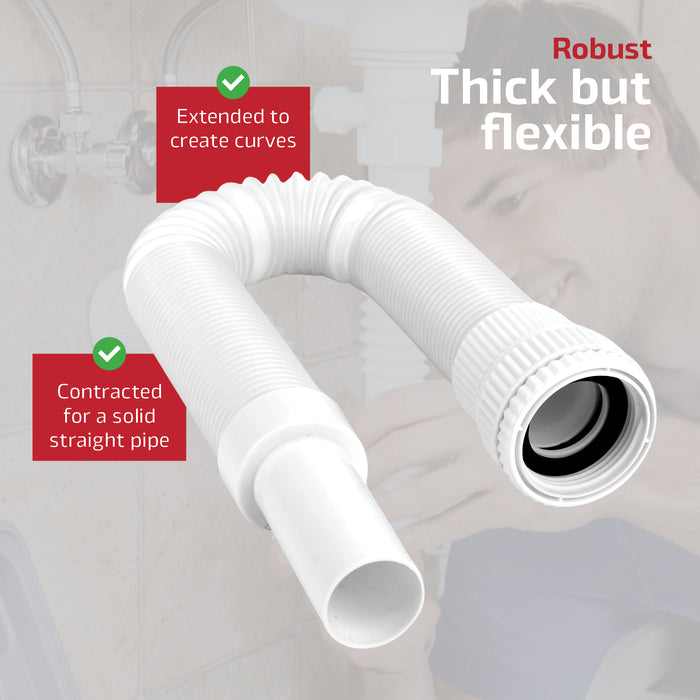 Flexible Waste Trap with Reinforced Steel Wire, White 40-45mm Sink Traps