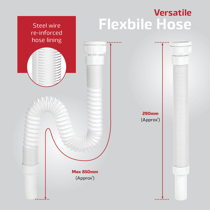 Flexible Waste Trap with Reinforced Steel Wire, White 40-45mm Sink Traps