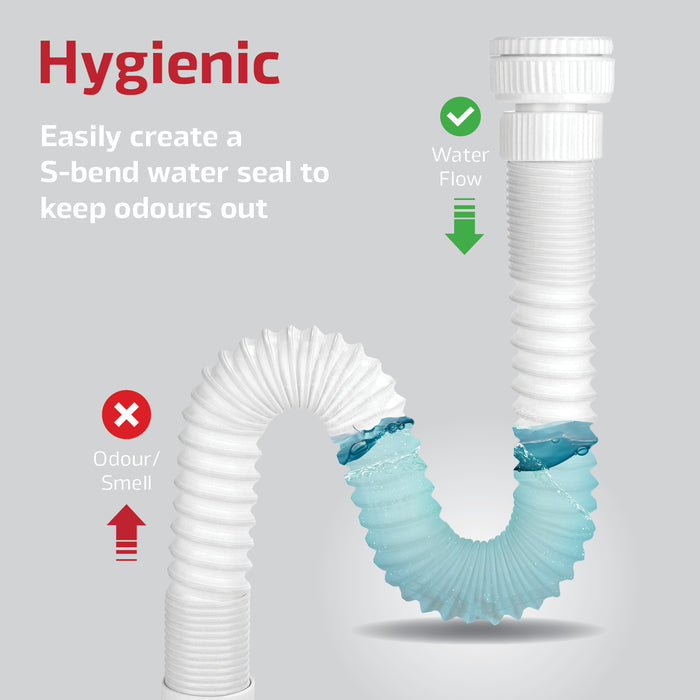 Flexible Waste Trap with Reinforced Steel Wire, White 40-45mm Sink Traps