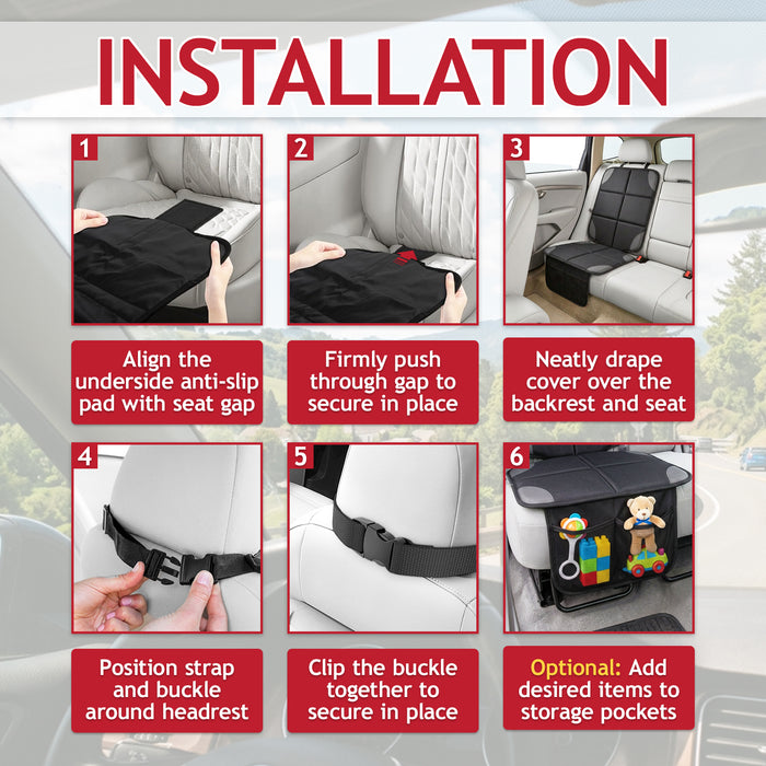Universal Car Seat Cover Protector with Storage Pockets for Child Seats Dogs Kids Pets