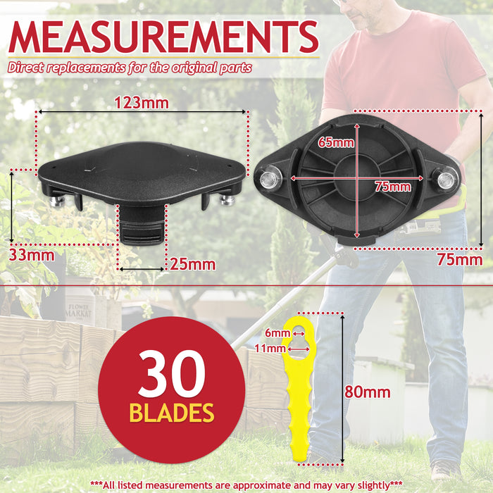 Blade Connection Head for Ryobi Grass Strimmer Trimmer + 30 Replacement Heavy Duty Blades (RAC155 RAC157 RAC158)