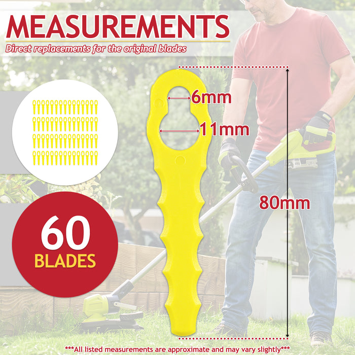 Heavy Duty Double Serrated Blades for Ryobi RAC155 RAC157 RAC158 Grass Strimmer Trimmer (Pack of 60 Replacements)