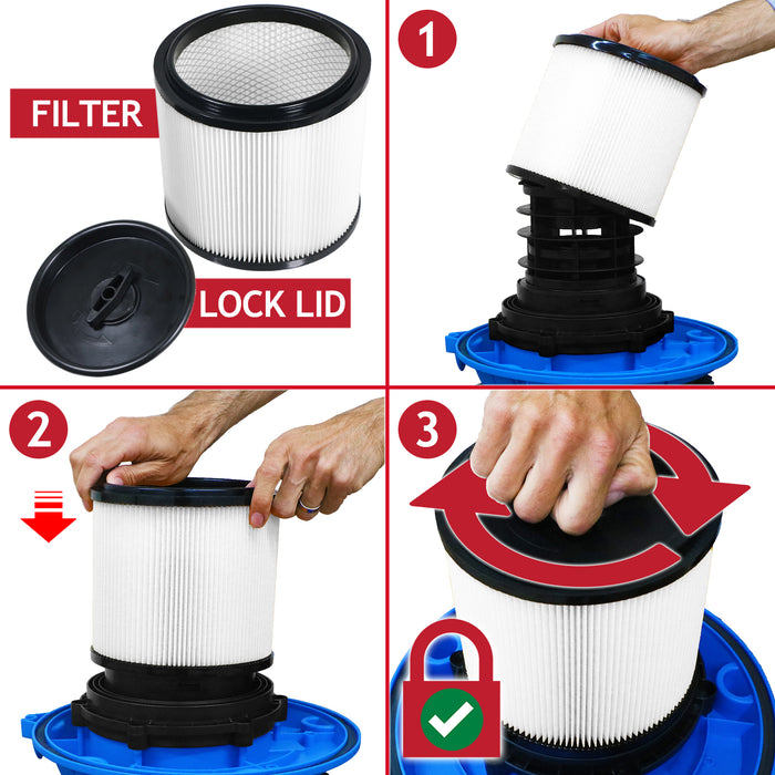 Wet & Dry Cartridge Filter + Foam Sleeve for Guild 8815785 GWD30 8642240 GWD30P 16L 30L Vacuum Cleaner