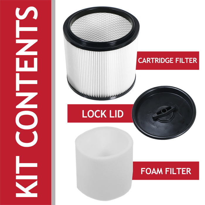 Wet & Dry Cartridge Filter + Foam Sleeve for Wickes 215735 288557 20L 1250W Vacuum Cleaner