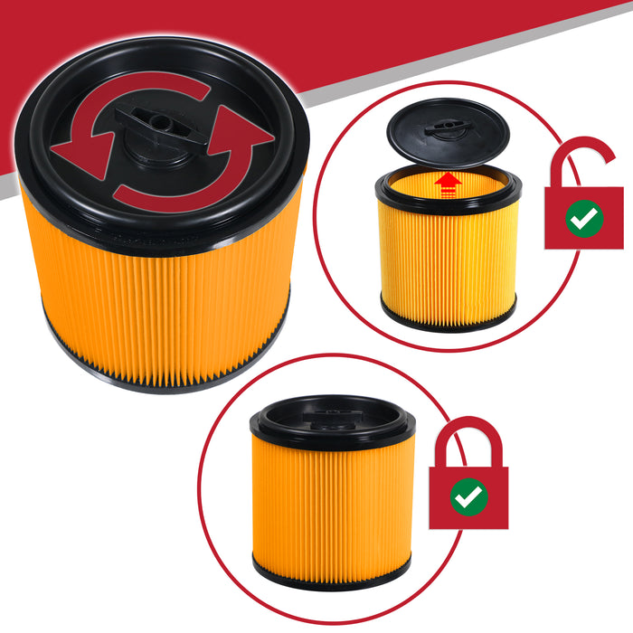 Wet & Dry Cartridge Filter Kit for Wickes 215735 288557 20L 1250W Vacuum Cleaner