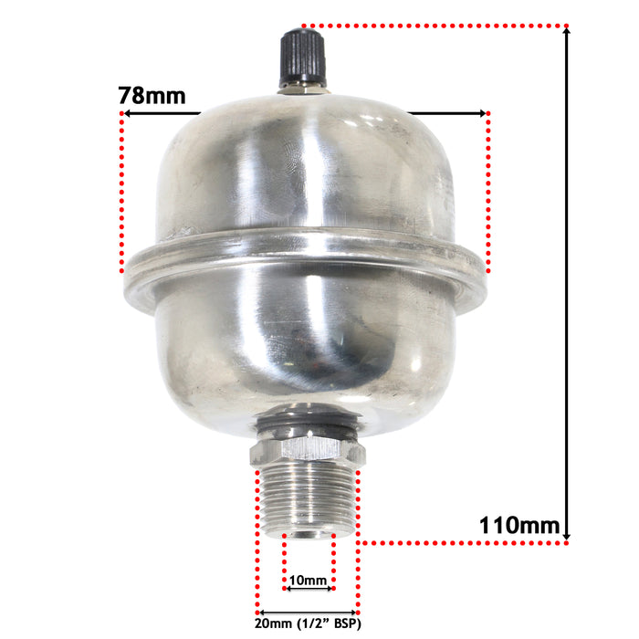 Mini Expansion Vessel Shock Arrestor Potable Water Hammer Pipe Noise Stop (1/2" BSP, 0.16L)