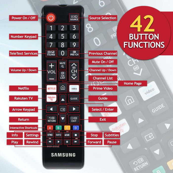Samsung Smart TV Remote Control BN59-01315B GQ GU QE UE Series 1080p 4K QLED UHD Television Controller