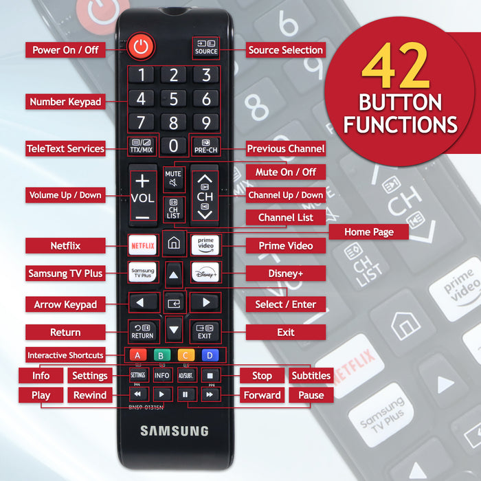 Samsung Smart TV Remote Control BN59-01315N GQ QE UE Series 1080p 4K QLED UHD Television Controller