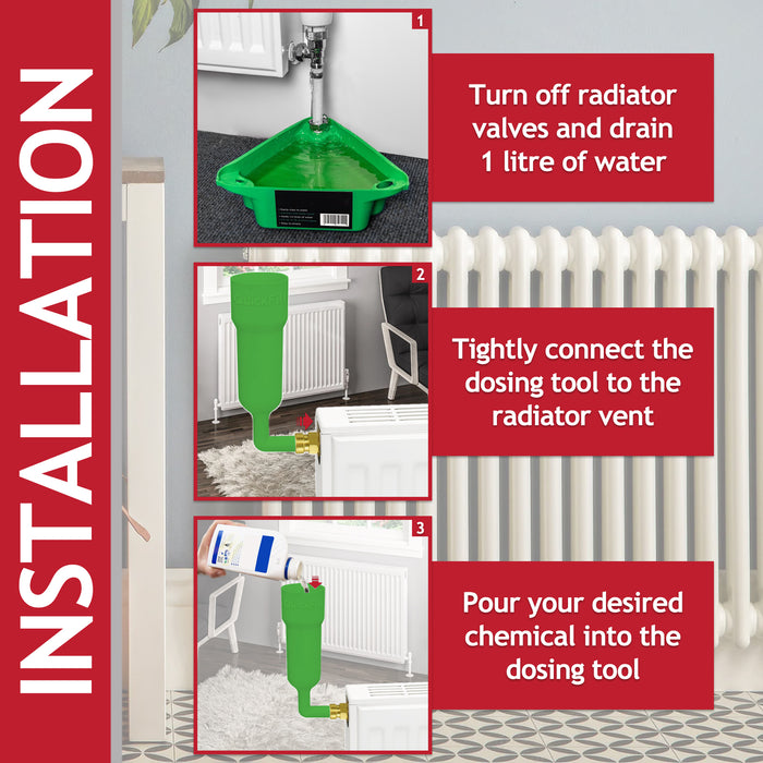 Central Heating Dosing Funnel Inhibitor Leak Sealer Boiler Silencer Sludge Remover Anti-Freeze Radiator Chemical Tool 1/2" BSP (1 Litre)