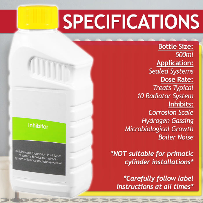 Central Heating Inhibitor Concentrate Liquid (500ml Bottle) + Radiator Dosing Funnel Tool + Draining Tub