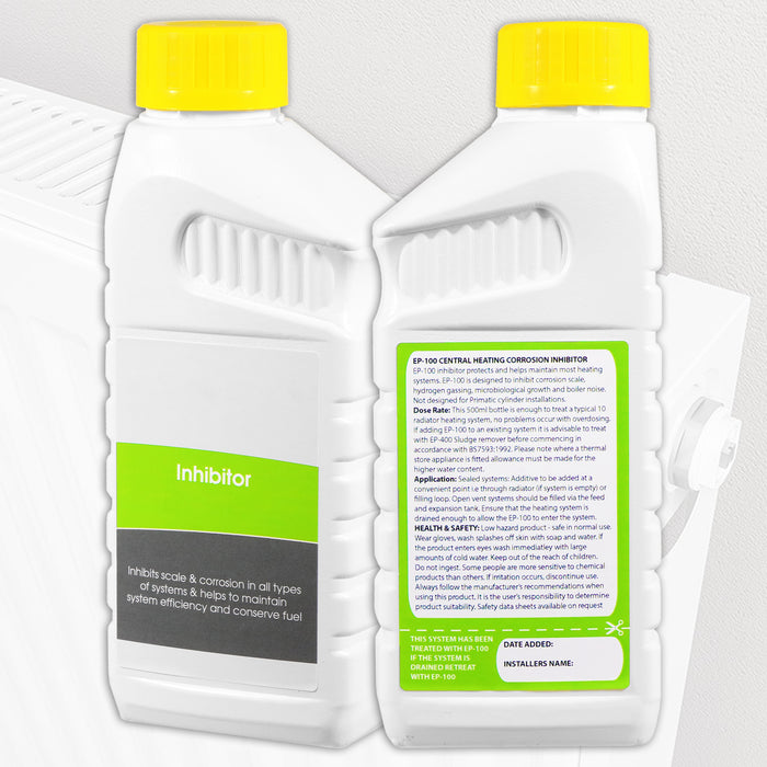 Central Heating Inhibitor Concentrate Liquid (500ml Bottle) + Radiator Dosing Funnel Tool + Draining Tub