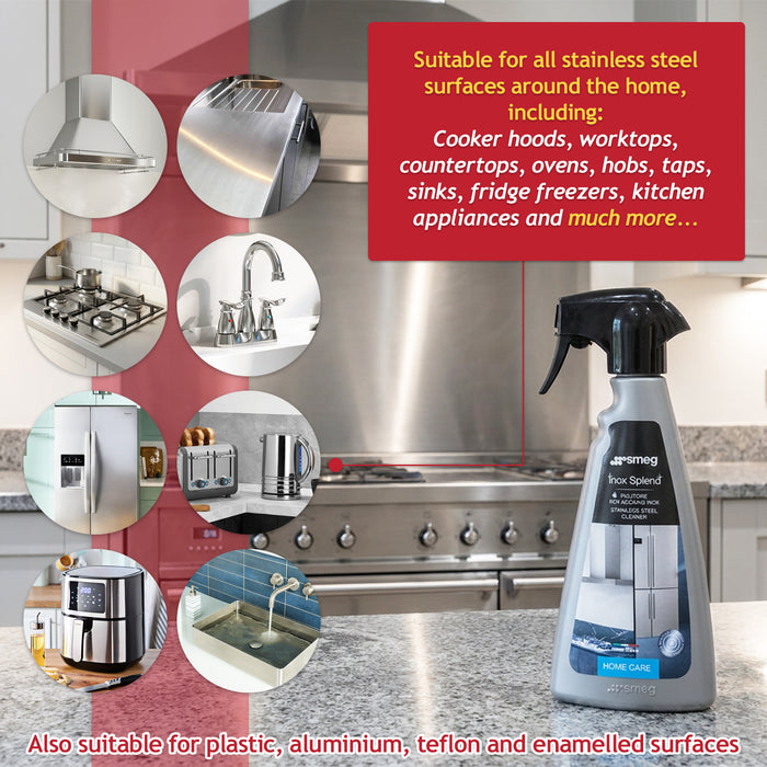 Smeg Inox Splend Stainless Steel Cleaning Detergent Spray Bottle (500ml, 901456)