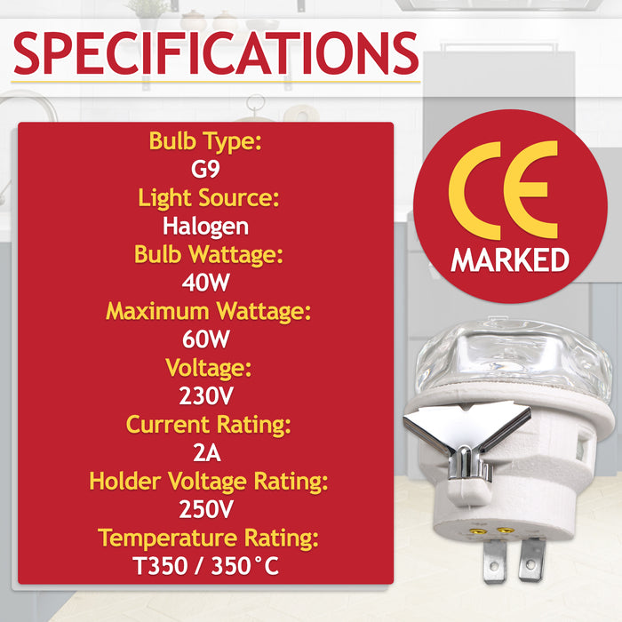 Light Bulb Lamp Assembly for Stoves 444444 Series Oven Cookers (40W, G9, Halogen, 230V)