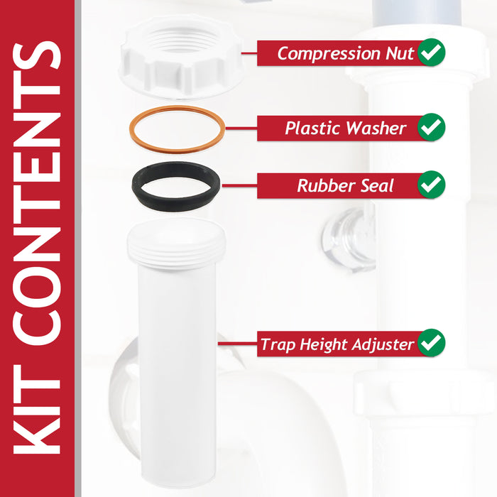 40mm Trap Height Adjuster 1.5" Plumbing Basin Sink Waste Water Fitting Kit