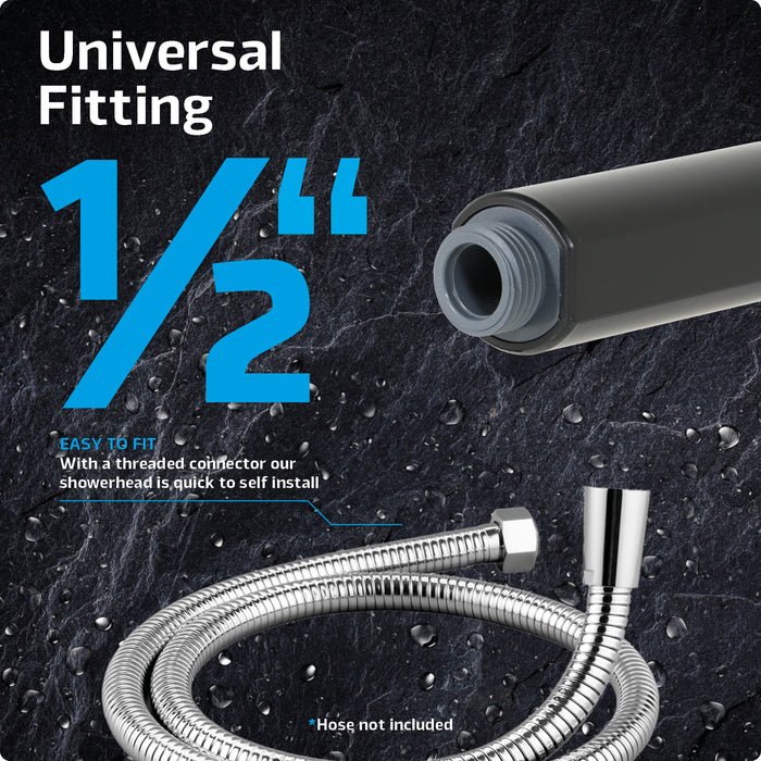 Shower Head Round Matt Black 1/2inch 3 Mode Spray Large Showerhead