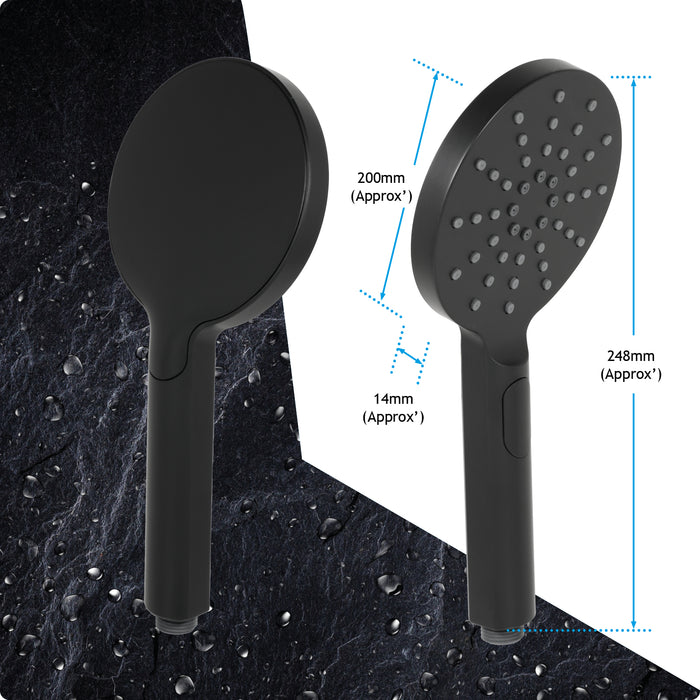 Shower Head Round Matt Black 1/2inch 3 Mode Spray Large Showerhead